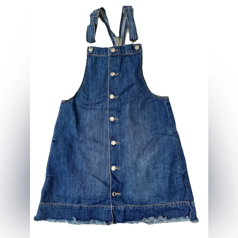 American Eagle Denim Jumper S Raw Hem Cottagecore Jean Dress Pinafore Country - Picture 6 of 11